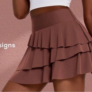 HALARA Brown Ruffled Mini Skort